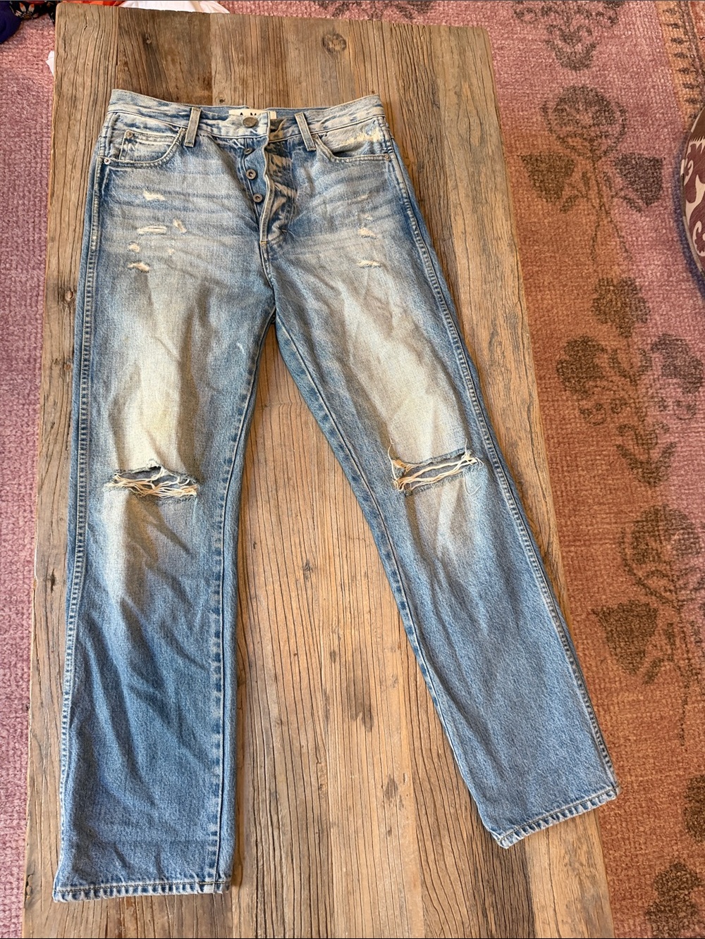 AMO Light Blue Distressed Straight-Leg Jeans for Women